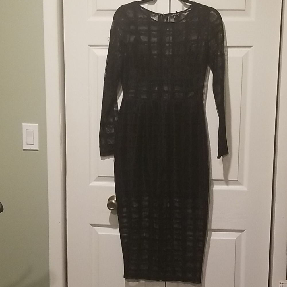 NWT Black Sheer Meshy design Midi Dress
